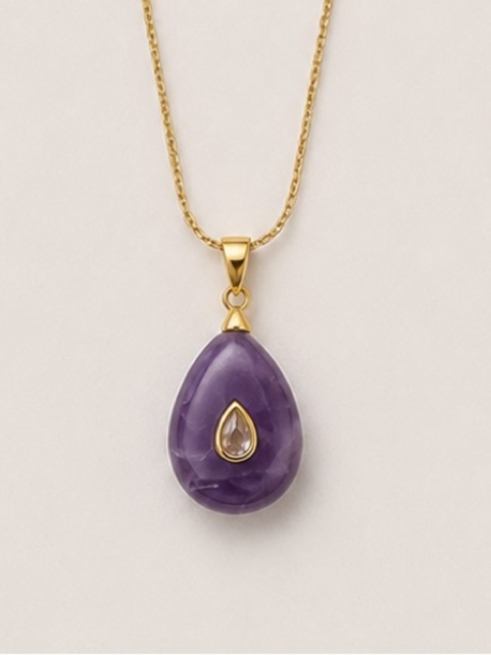 Gold-Plated Amethyst Teardrop Pendant Necklace